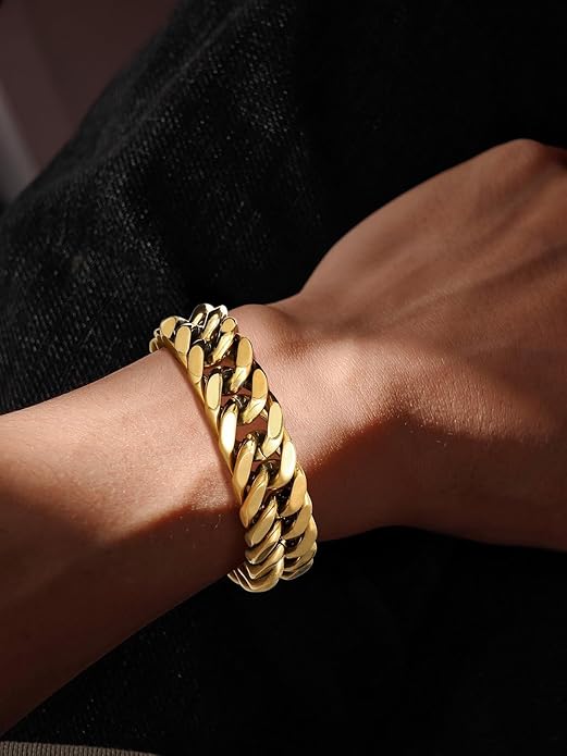 Richsteel Cuban Link Chain Bracelets 8/12/17mm Width Stainless Steel Chain Wrist Bracelets for Men, 7.4/8.2/9 Inch Length Classic Jewelry for Christmas/Valentine's Day/Birthday