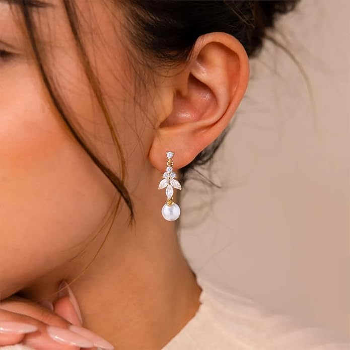 14K Gold Plated Butterfly Dangle Earrings for Women - Dainty, Trendy, Hypoallergenic CZ Drop Earrings - Simple Long Dangling Jewelry