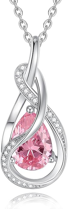 FANCIME TimelessTie Birthstone Necklace for Women White Gold Plated Sterling Silver Ribbon Design Jewelry Knot Pendant Fine Jewelry Gemstone Birthday Graduation Anniversary Christmas Gifts for Women Wife Mother Her