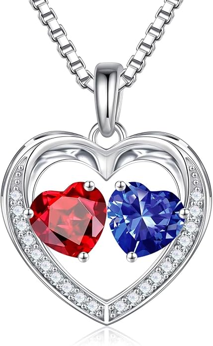 Iefil Christmas Gifts for Women Wife - 925 Sterling Silver Heart Birthstone Necklace, Anniversary Birthday Gifts for Women Wife Girlfriend Mom, Birthstone Jewelry Gift for Her