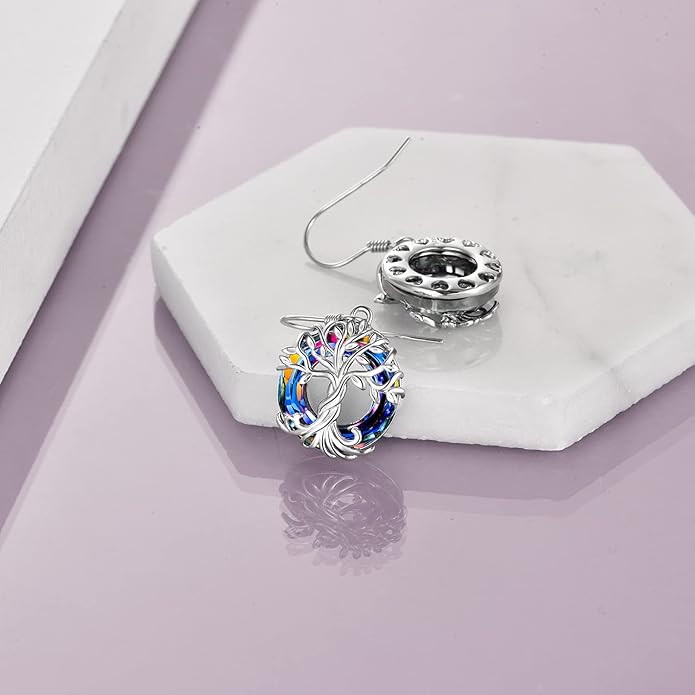 TOUPOP Tree of Life Earrings 925 Sterling Silver Family Tree Dangle Drop Earrings Crystal Jewelry Birthday Christmas Gifts for Women Her