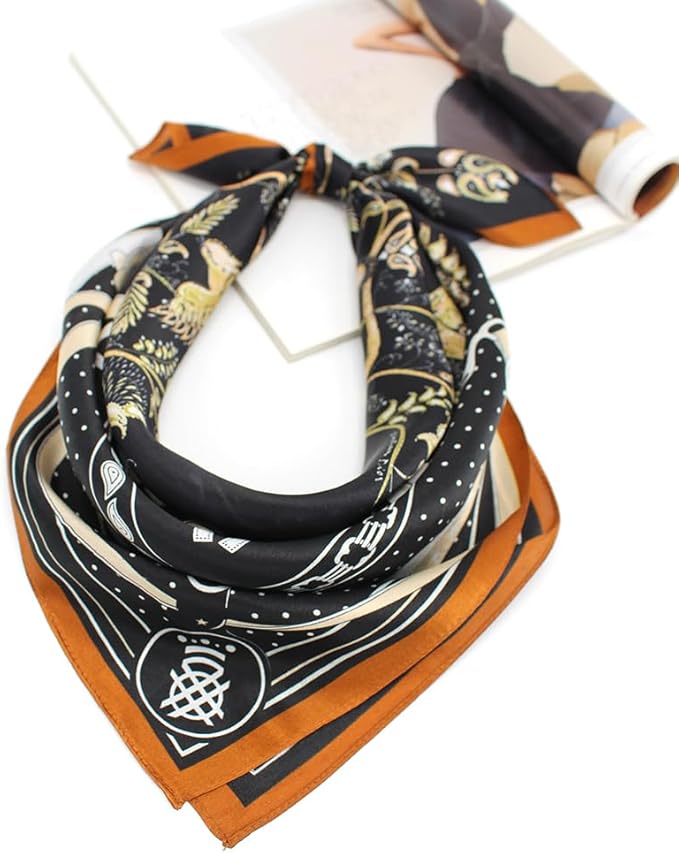 ANDANTINO 100% Mulberry Silk Square Scarf for Hair-25.6" X25.6'' Women Men Natural Silk Neckerchief Digital Printed Headscarf