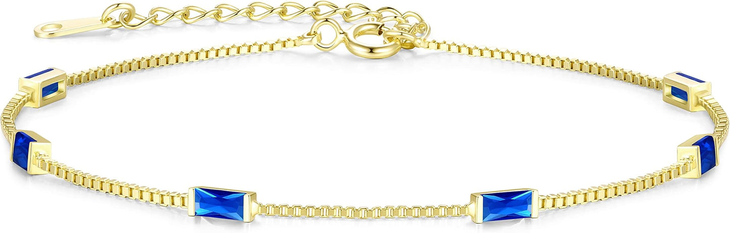 LOUISA SECRET Birthstone Bracelets for Women, 925 Sterling Silver Dainty Simple Women Charm Link Bracelet, Birthday Anniversary Jewelry Gifts for Women Wife Mom Her