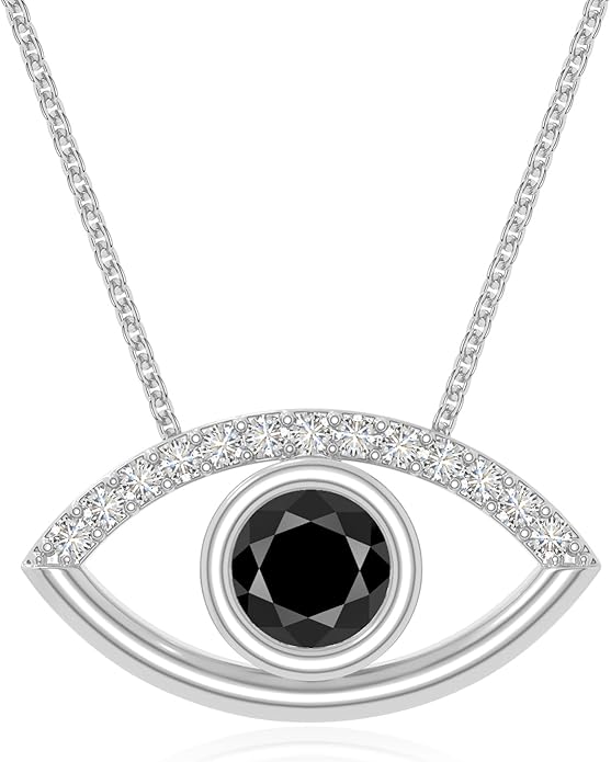Natural Gemstone with Moissanite Evil Eye Pendant Necklaces for Women in Silver/18K Yellow/Rose Gold Vermeil,Birthstone Jewelry Gifts for Her Birthday,Anniversary, Graduation