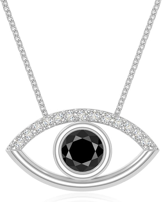 Natural Gemstone with Moissanite Evil Eye Pendant Necklaces for Women in Silver/18K Yellow/Rose Gold Vermeil,Birthstone Jewelry Gifts for Her Birthday,Anniversary, Graduation