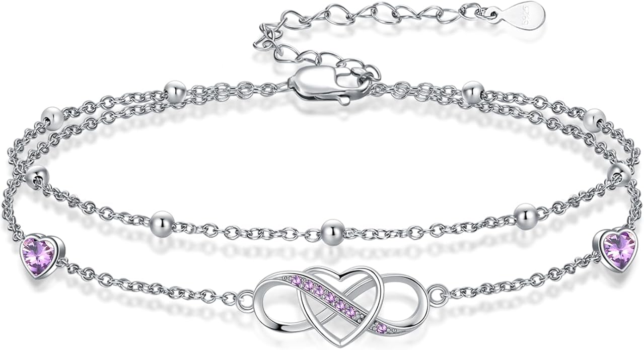 Anklet for Women 925 Sterling Silver Double Infinity Ankle Bracelet Waterproof Summer Jewelry Anniversary Birthday Gifts for Her