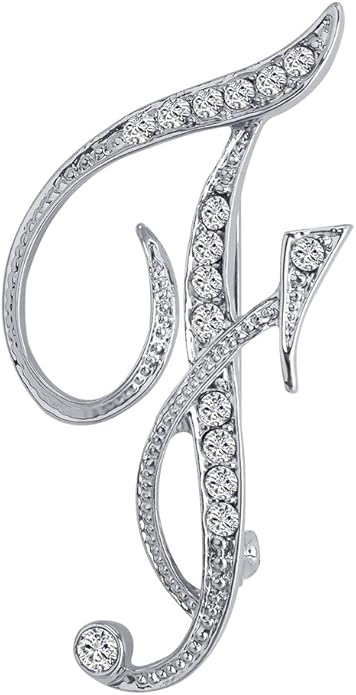 LiaSun A-Z 26 Letters Pins Brooches Silver Plated Metal Broaches Pins-Clear Crystal Initial Breastpin