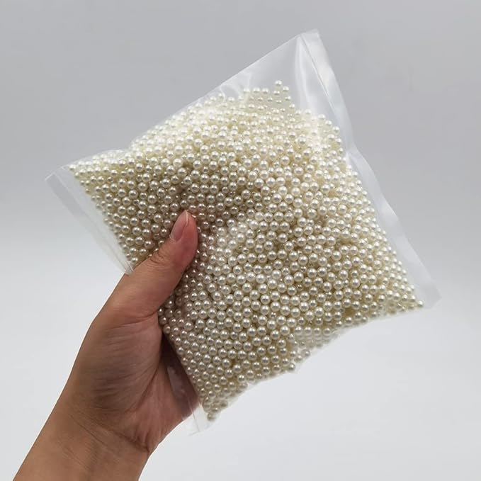 INSPIRELLE 3800pcs 5mm Ivory Polished ABS Undrilled Art Faux Pearls for Vase Fillers, No Hole Imitation Round Pearl Beads for Home Decoration