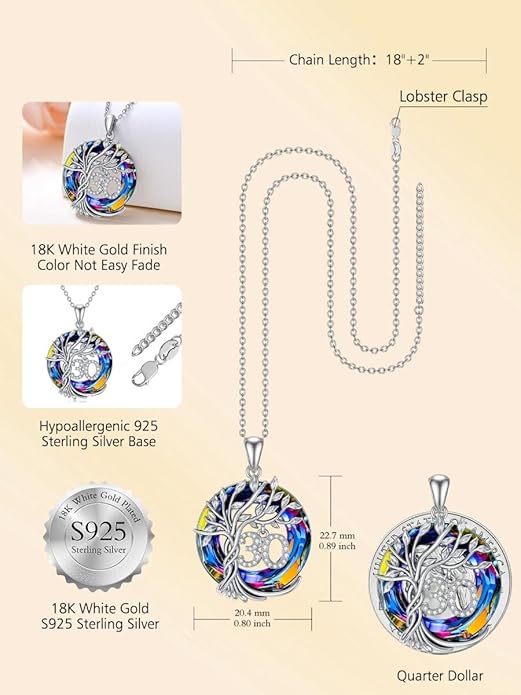 TOUPOP Birthday Gifts for Women 925 Sterling Silver Tree of Life Year Old Necklace Circle Crystal Jewelry Christmas Gifts for Her Wife Mom Mother Grandma Grandmother
