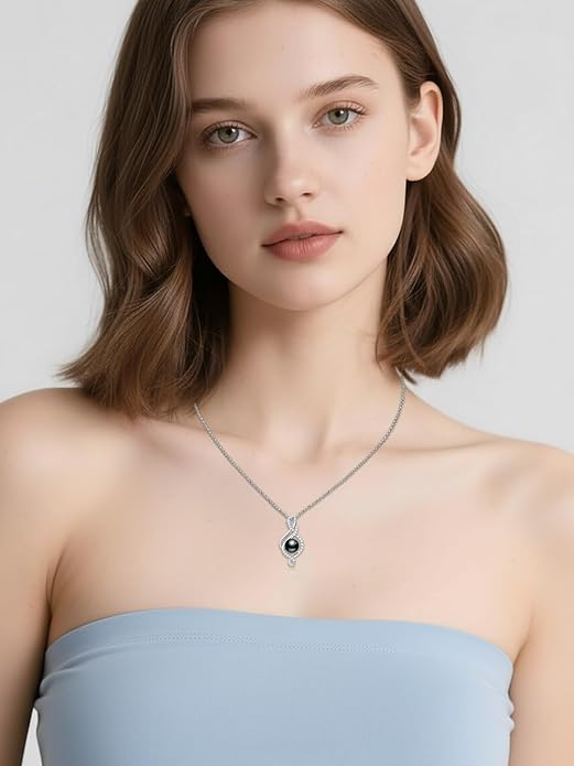 KANNSOAR Tahitian Black Pearl 18K White Gold Plated Sterling Silver Heart/Infinity/Four Leaf Clover Pendant Necklace Jewelry Gifts for Women Wife Mom Girlfriend Wedding Birthday Anniversary Christmas