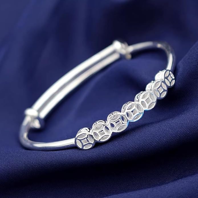 S925 Silver Bangle Bracelet for Women, Elegant Women‘s Sterling Silver Bracelet Bangle Adjustable 6.4-7.8 inches Small Size