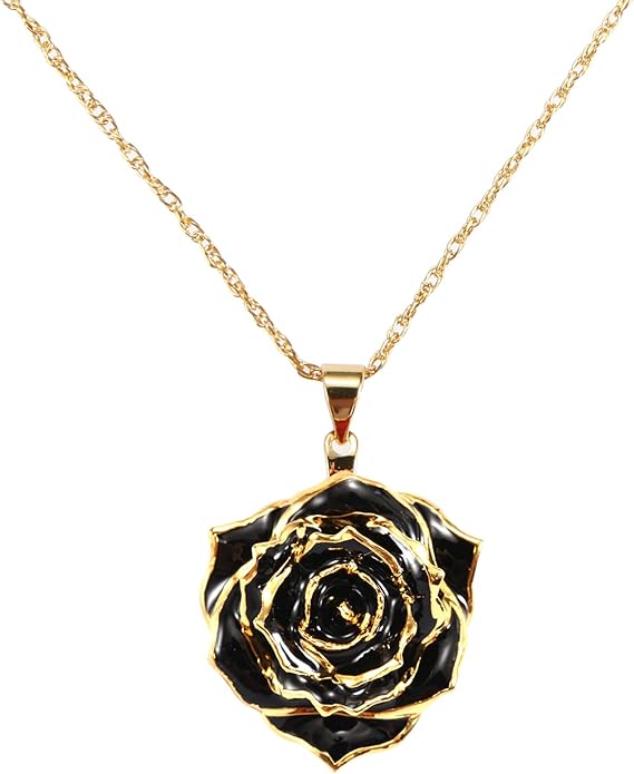 AliveRose Real Rose Gold Dipped Necklace Gifts for Women, 24K Gold Dipped Rose Pendant Necklace Jewelry Mothers Day Anniversaries Birthday Christmas Special Occasions Gifts for Her Mom Wife