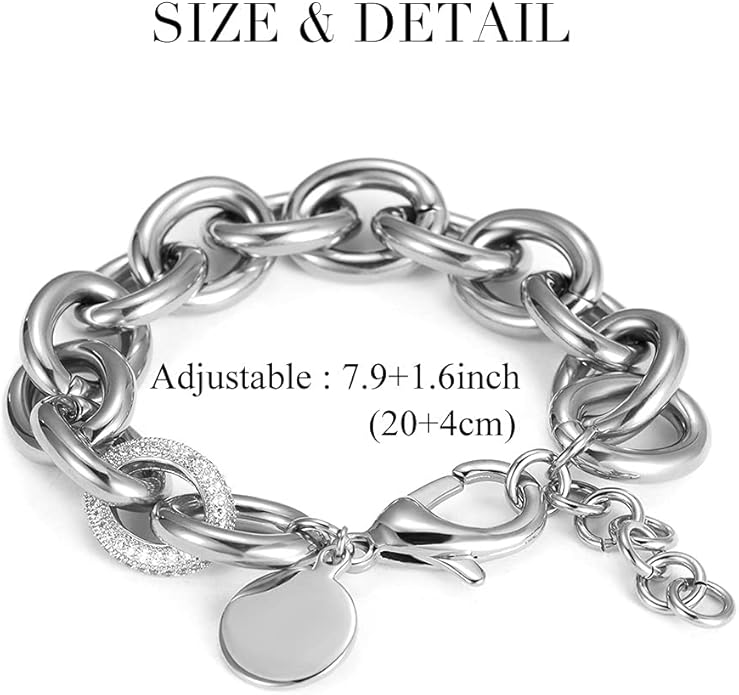 CIUNOFOR Multiple Selection Link Bracelet Designer Brand Inspired Antique Women Jewelry Cable WireVintage Valentine's Day Wide Cuban Curb Link Bracelet Stainless Steel Adjustable Chain for Men and Unisex adults.