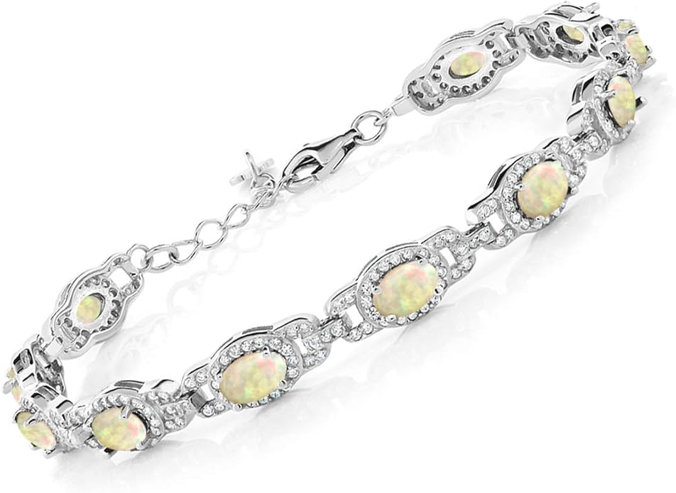 Gem Stone King 7-14 Cttw Oval Gemstone Birthstone Tennis Bracelet For Women | 925 Sterling Silver | Oval 6X4MM | 7 Inch With 1 Inch Extender | Fine Jewelry Gifts for Her Mom Women Wife