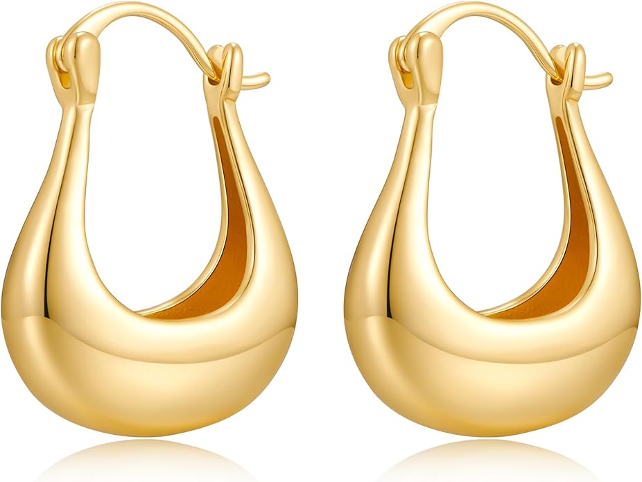 YUJIE Gold Plated Hoop Earrings for Women Brass Earring Chunky Statement Jewelry