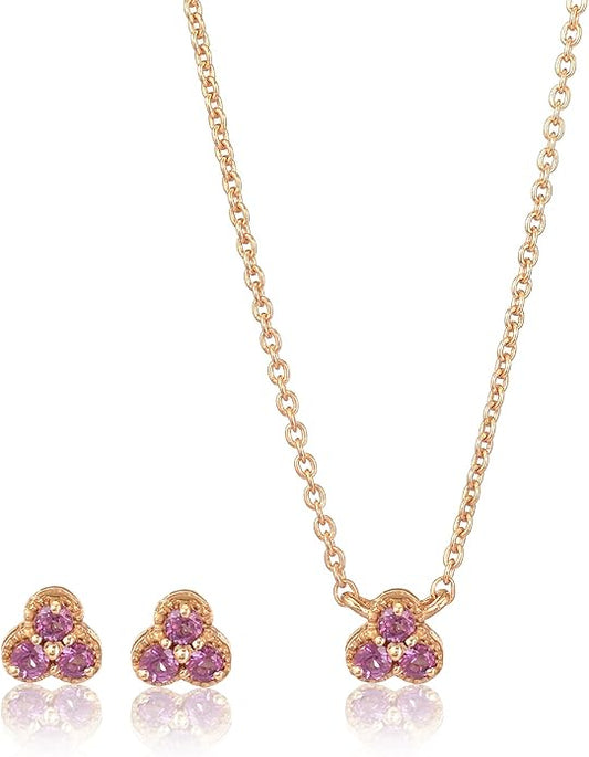 DEVSHINE 925 Sterling Silver Cluster Pendant & Earring Set with 2.5mm Round Natural Gemstones – Dainty Floral Design, Chain Included – Citrine, Rhodolite Garnet, Amethyst, Red Garnet & Sky Blue Topaz, 14K Gold & Rhodium Plating – Gift for Women