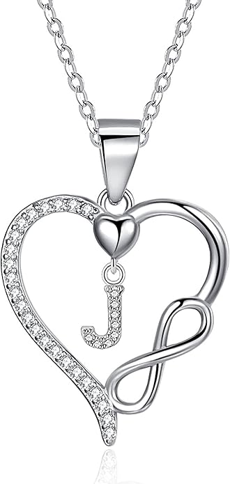 Valentines Day Gifts for Women Hers, Dainty 925 Sterling Silver Infinity Heart Initial Necklace, Letter A-Z Zircon Pendant, Jewelry Gift for Wife
