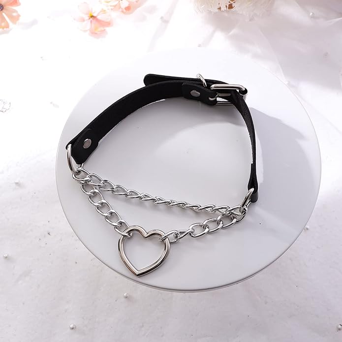 MILAKOO PU Leather Punk Choker Necklaces Circle/Heart Charm Adjustable Collar Necklace for Women