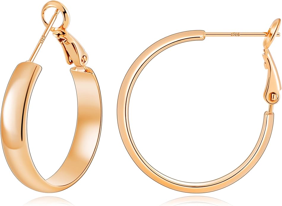 Gacimy 14K Gold Plated Hoop Earrings for Women, 14k Real Gold Plated with 925 Sterling Silver Post, Hypoallergenic Lightweight Thick Hoops Earrings for Women Trendy