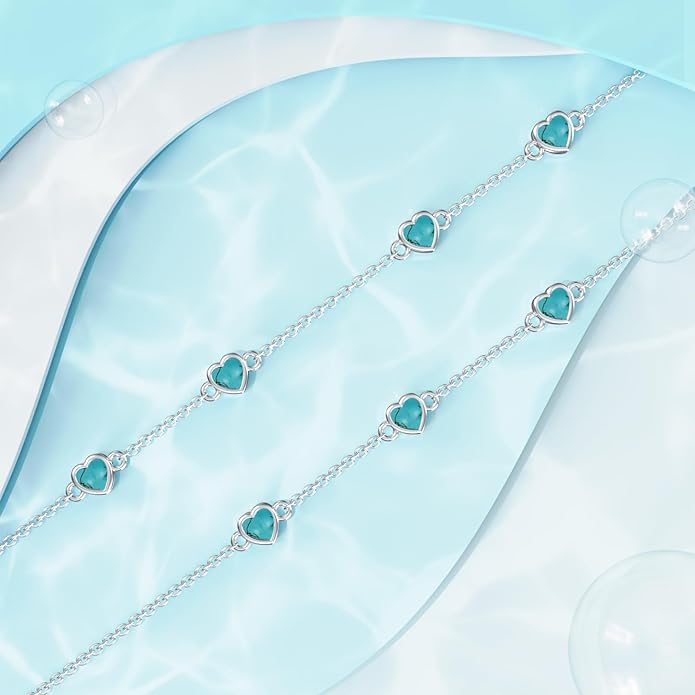 Dorunmo Heart Birthstone Anklet Bracelets for Women 925 Sterling Silver Birthday Jewelry Best Mother's Day for Women Wife