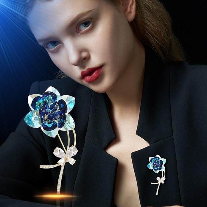 UNVAK Rhinestone Flower Brooch - Crystal Flower Pin for Women - Valentine's Day & Mother's Day Gift