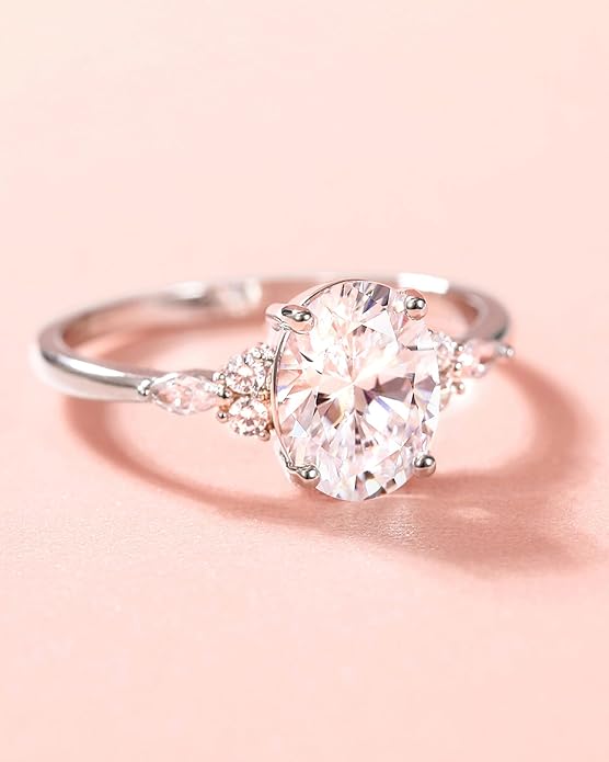 TIGRADE 3CT Engagement Ring Oval Cut Cubic Zirconia Marquise Round CZ Eternity Wedding Band for Women Size 3-12