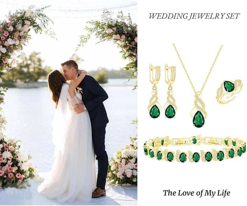ZCGJWE Wedding Jewelry Set for Women Gem Necklace Earrings Bracelet Luxury Jewelry Set Birthday Valentine's Day Mother's Day Christmas Prom Jewelry Gift