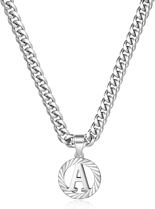 KissYan Gold Initial Necklace,14K Gold Plated Round Letter Pendant Hollow Capital Monogram 5mm Cuban Chain Necklace Alhpabets from A-Z Dainty Jewelry for Women Men