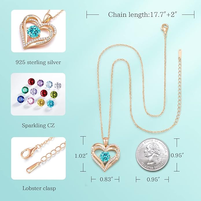 CDE Forever Love Heart Necklaces for Women, Wedding Anniversary, Birthday Mothers Day Gifts for Mom, Mother, Wife, Girlfriend, S925 Silver Jewelry with Birthstone Pendant