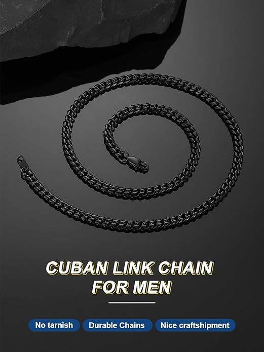 ChainsPro Chunky Miami Cuban Link Chains for Men,Stainless Steel Cuban Chain Necklace,4.8/6/10/14mm Width,No Tarnish& Thick Hip Hop Jewelry,18-30 inch Length, Black/Gold Plated/Silver,Send Gift Box