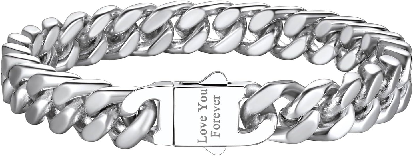 Richsteel 5/7/9/12mm Wide Miami Cuban Link Chain Bracelet for Men Women,Stainless Steel/Gold/Black Plated,7.4/8.2/9 Inch Length,Hip Hop Urban Street-wear Jewelry(Gift Wrapped)