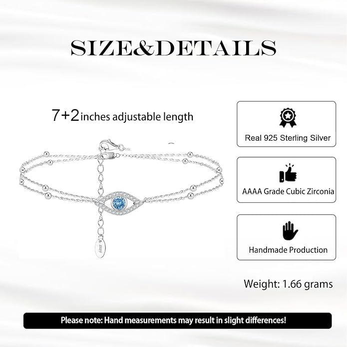 925 Sterling Silver Evil Eye Bracelets Infinity Adjustable Bracelet for Women Mother Wife Girlfriend Jewelry Gift