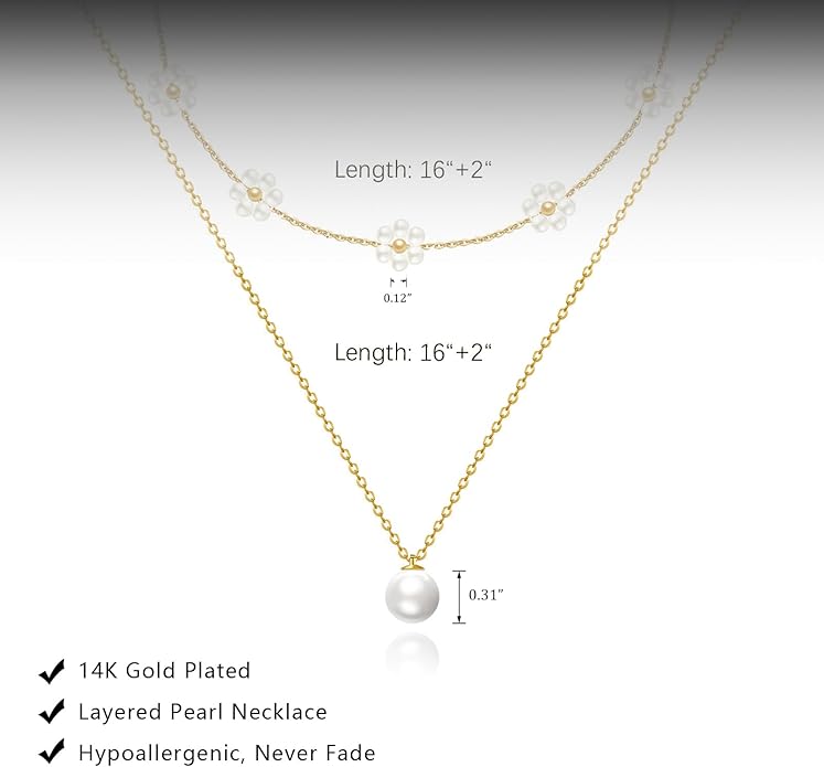 Gold Jewelry Set for Women - Dainty 14K Gold/Silver Plated Pearl Choker Necklace, Drop Earrings & Bracelets - Wedding Trendy Pearl Jewelry Gift