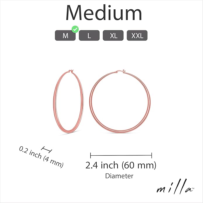 MILLA 14K Gold Hoop Earrings For Women, Silver Hoop Earrings & Rose Gold Earrings with Graduated Curvature
