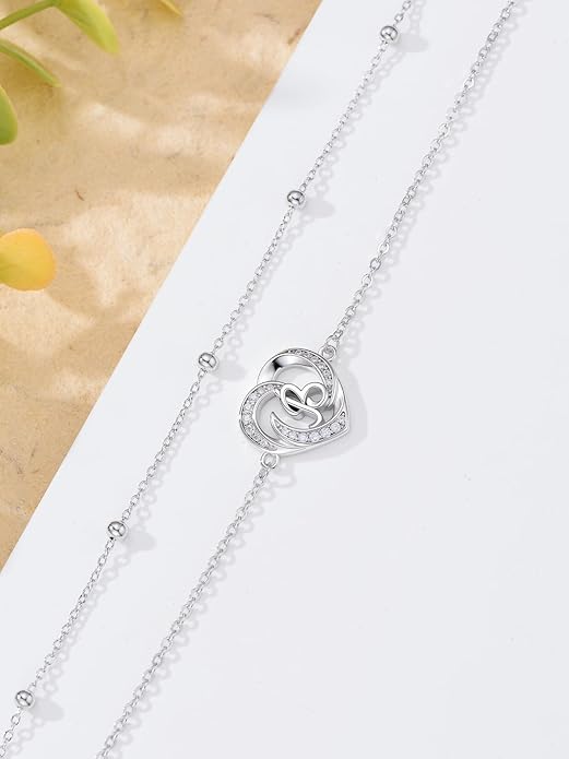 Dorunmo Initial Anklet 925 Sterling Silver Letter A-Z Layered Heart Anklet Beach Jewelry Birthday Gifts for Women