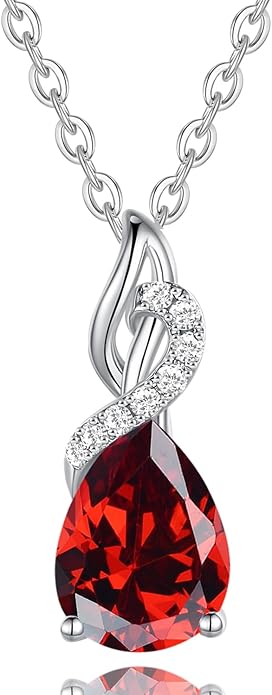 FANCIME 14K Solid White Gold Teardrop Pendant with Diamond Birthstone Necklace