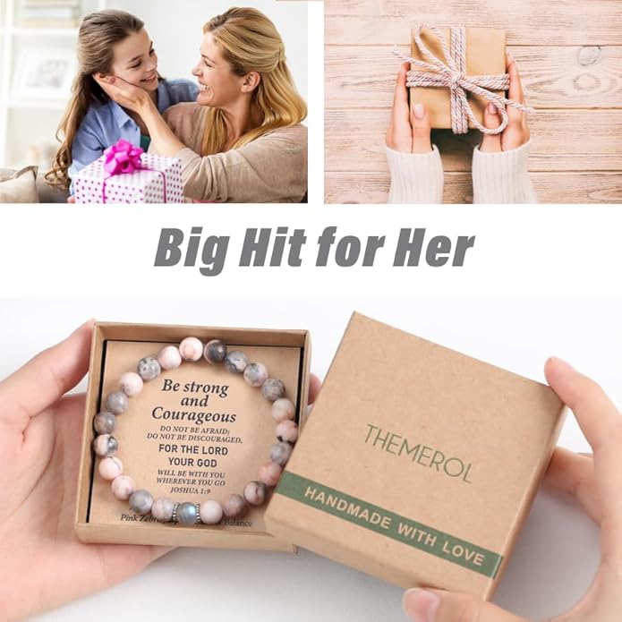 Christmas Stocking Stuffers for Kids/Girls/Teens-Love/Encouragement-Natural Crystal Bracelets-Handmade Cute Gifts
