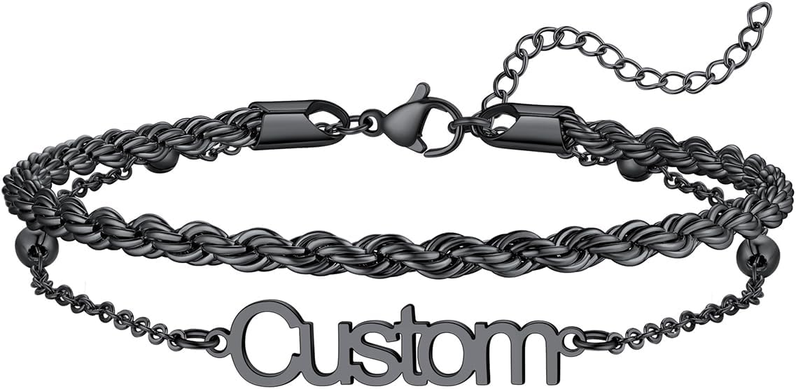 U7 Custom Layered Ankle Bracelets for Women Stainless Steel Bead/Cuban/Figaro/Rope/Wheat Chain Anklet Waterproof Anklet Jewelry for Beach Vacation