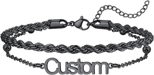 U7 Custom Layered Ankle Bracelets for Women Stainless Steel Bead/Cuban/Figaro/Rope/Wheat Chain Anklet Waterproof Anklet Jewelry for Beach Vacation