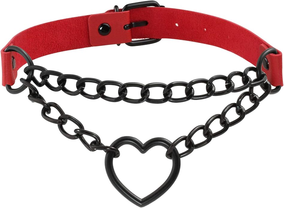 MILAKOO PU Leather Punk Choker Necklaces Circle/Heart Charm Adjustable Collar Necklace for Women