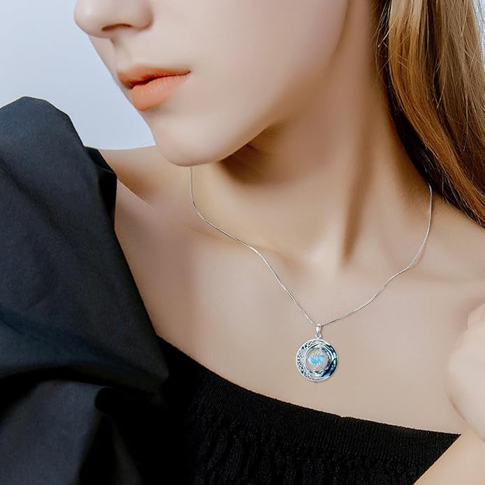 TOUPOP Christmas Gifts Birthstone Necklace 925 Sterling Silver Moon and Star Pendant with Blue Crystal Celtic Moon Jewelry Birthday Gifts for Women Mom Wife Her Daughter