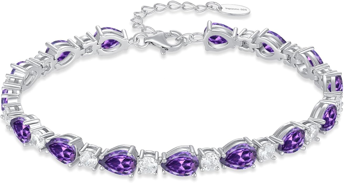 Birthstone Tennis Bracelet for Women 925 Sterling Silver Pear Shaped Gemstone Jewelry Gifts for Her