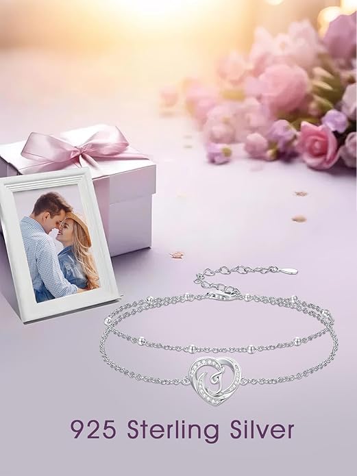 Dorunmo Initial Anklet 925 Sterling Silver Letter A-Z Layered Heart Anklet Beach Jewelry Birthday Gifts for Women
