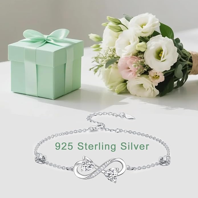 Dorunmo Infinity Bracelet Mom Bracelet 925 Sterling Silver 14K Gold Plated Infinity Heart Anklet for Women Christmas Jewelry Gifts for Wife Mom Daughter