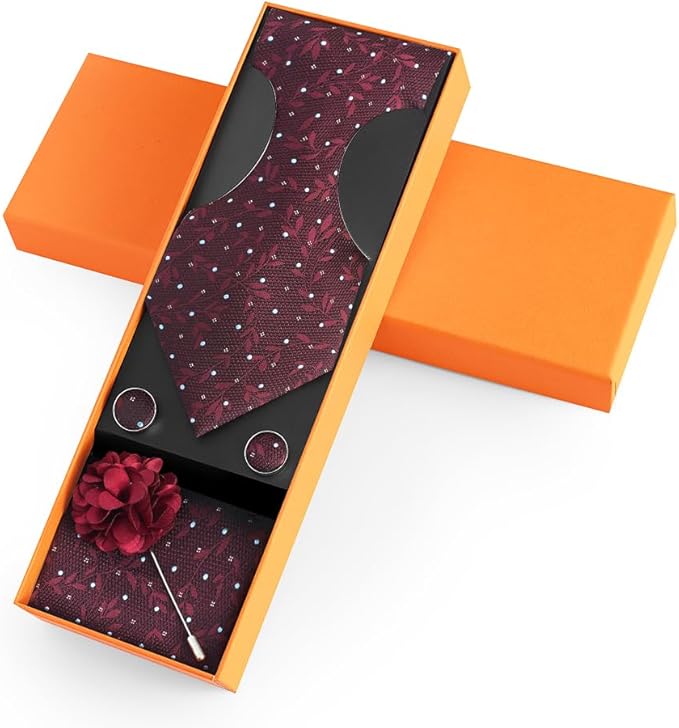 joy alice Ties Set Men Mixed Color Necktie Handkerchief Cufflinks Brooch 3.15 Formal
