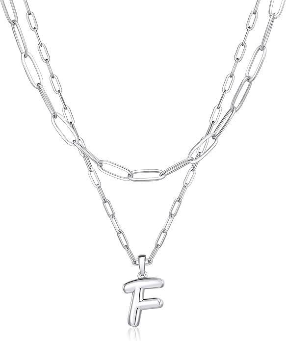 adoyi Gold Necklace for Women Layered Bubble Heart Letter Initial Necklaces for Women Trendy Jewelry 14K Gold Plated Chain Chunky Name Necklace Stack Charm A-Z Pendant Set Jewelry Gifts