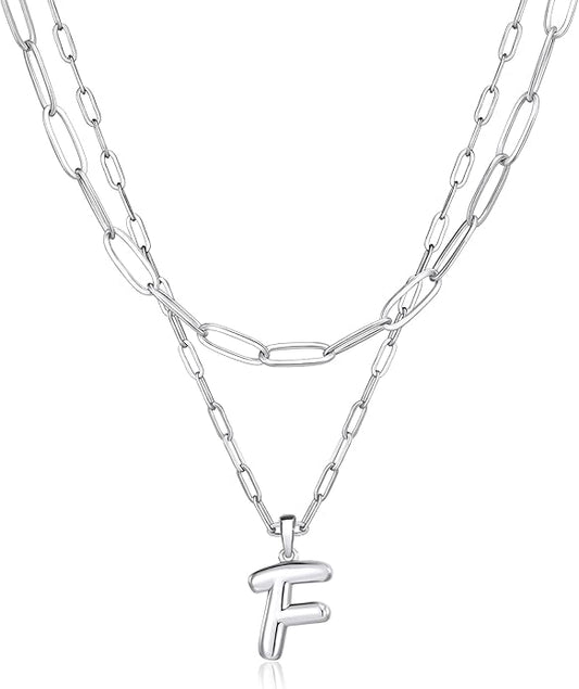 adoyi Gold Necklace for Women Layered Bubble Heart Letter Initial Necklaces for Women Trendy Jewelry 14K Gold Plated Chain Chunky Name Necklace Stack Charm A-Z Pendant Set Jewelry Gifts