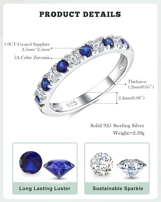 CAIDIKA Created Ruby/Sapphire/Emerald Stackable Rings for Women 14K Gold Plated/ 925 Sterling Silver 2.2mm Wedding Band Ring (with Gift Box)