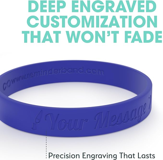 Reminderband Custom Silicone Bracelet – Motivational Wristbands, Bulk Personalized Bands for Events, Awareness, Fundraisers, Gifts – Custom Rubber Bracelets - 1/2" Classic