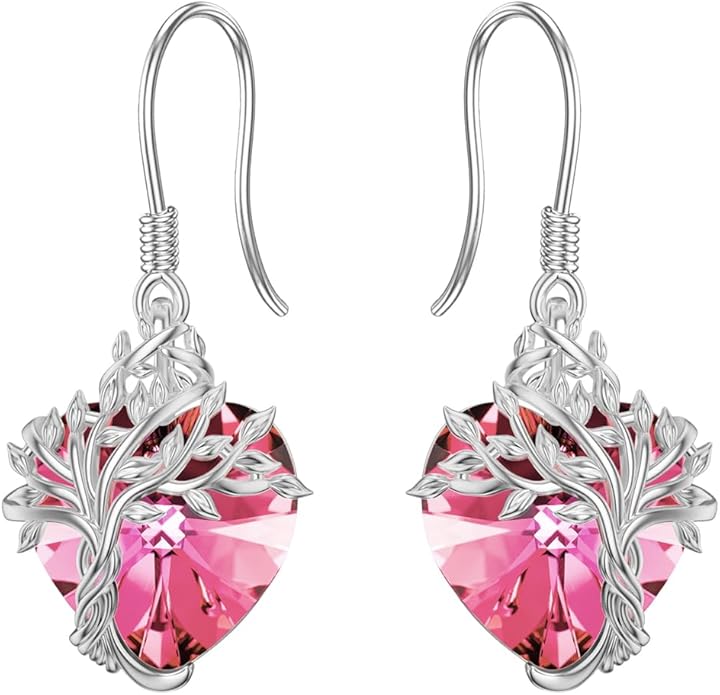 TOUPOP Tree of Life Earrings 925 Sterling Silver Family Tree Dangle Drop Earrings Crystal Jewelry Birthday Christmas Gifts for Women Her